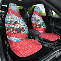 Luxembourg Christmas Car Seat Cover with Santa Claus Fox Reindeer Tree and Red Blue Pattern Design - Wonder Print Shop