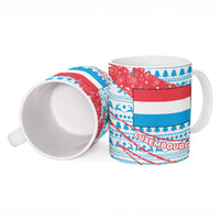 Luxembourg Christmas Ceramic Mug with Santa Claus Fox Reindeer Tree and Red Blue Pattern Design - Wonder Print Shop