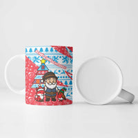 Luxembourg Christmas Ceramic Mug with Santa Claus Fox Reindeer Tree and Red Blue Pattern Design - Wonder Print Shop