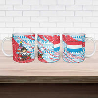 Luxembourg Christmas Ceramic Mug with Santa Claus Fox Reindeer Tree and Red Blue Pattern Design - Wonder Print Shop