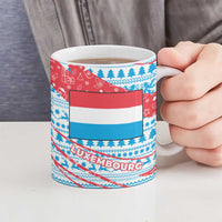 Luxembourg Christmas Ceramic Mug with Santa Claus Fox Reindeer Tree and Red Blue Pattern Design - Wonder Print Shop