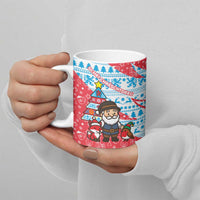 Luxembourg Christmas Ceramic Mug with Santa Claus Fox Reindeer Tree and Red Blue Pattern Design - Wonder Print Shop