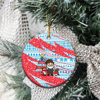 Luxembourg Christmas Ceramic Ornament with Santa Claus Fox Reindeer Tree and Red Blue Pattern Design - Wonder Print Shop
