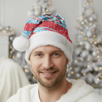 Luxembourg Christmas Santa Hat with Santa Claus Fox Reindeer Tree and Red Blue Pattern Design - Wonder Print Shop