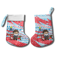Luxembourg Christmas Stocking with Santa Claus Fox Reindeer Tree and Red Blue Pattern Design - Wonder Print Shop