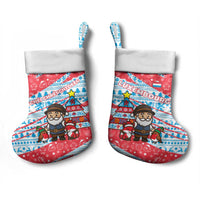 Luxembourg Christmas Stocking with Santa Claus Fox Reindeer Tree and Red Blue Pattern Design - Wonder Print Shop