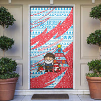 Luxembourg Christmas Door Cover with Santa Claus Fox Reindeer Tree and Red Blue Pattern Design - Wonder Print Shop