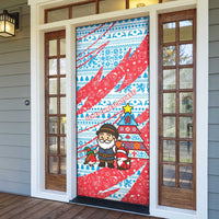 Luxembourg Christmas Door Cover with Santa Claus Fox Reindeer Tree and Red Blue Pattern Design - Wonder Print Shop