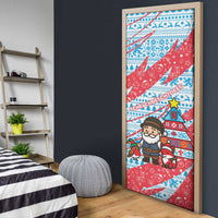 Luxembourg Christmas Door Cover with Santa Claus Fox Reindeer Tree and Red Blue Pattern Design - Wonder Print Shop