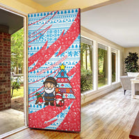 Luxembourg Christmas Door Cover with Santa Claus Fox Reindeer Tree and Red Blue Pattern Design - Wonder Print Shop