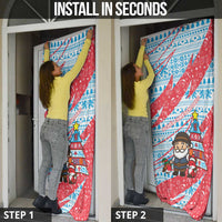 Luxembourg Christmas Door Cover with Santa Claus Fox Reindeer Tree and Red Blue Pattern Design - Wonder Print Shop