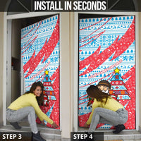 Luxembourg Christmas Door Cover with Santa Claus Fox Reindeer Tree and Red Blue Pattern Design - Wonder Print Shop