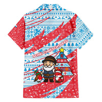 Luxembourg Christmas Family Matching Off Shoulder Short Dress and Hawaiian Shirt with Santa Claus Fox Reindeer Tree and Red Blue Pattern Design - Wonder Print Shop