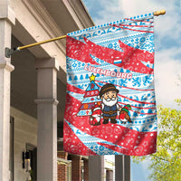 Luxembourg Christmas Garden Flag with Santa Claus Fox Reindeer Tree and Red Blue Pattern Design - Wonder Print Shop