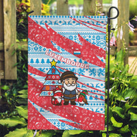 Luxembourg Christmas Garden Flag with Santa Claus Fox Reindeer Tree and Red Blue Pattern Design - Wonder Print Shop