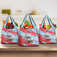 Luxembourg Christmas Grocery Bag with Santa Claus Fox Reindeer Tree and Red Blue Pattern Design - Wonder Print Shop
