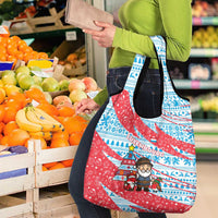 Luxembourg Christmas Grocery Bag with Santa Claus Fox Reindeer Tree and Red Blue Pattern Design - Wonder Print Shop