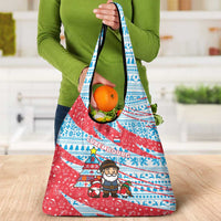 Luxembourg Christmas Grocery Bag with Santa Claus Fox Reindeer Tree and Red Blue Pattern Design - Wonder Print Shop
