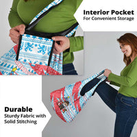 Luxembourg Christmas Grocery Bag with Santa Claus Fox Reindeer Tree and Red Blue Pattern Design - Wonder Print Shop