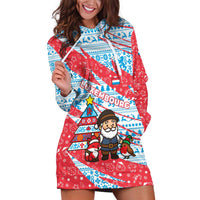 Luxembourg Christmas Hoodie Dress with Santa Claus Fox Reindeer Tree and Red Blue Pattern Design - Wonder Print Shop