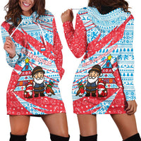 Luxembourg Christmas Hoodie Dress with Santa Claus Fox Reindeer Tree and Red Blue Pattern Design - Wonder Print Shop