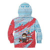 Luxembourg Christmas Kid Hoodie with Santa Claus Fox Reindeer Tree and Red Blue Pattern Design - Wonder Print Shop