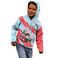 Luxembourg Christmas Kid Hoodie with Santa Claus Fox Reindeer Tree and Red Blue Pattern Design - Wonder Print Shop
