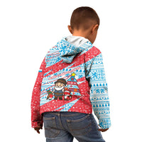 Luxembourg Christmas Kid Hoodie with Santa Claus Fox Reindeer Tree and Red Blue Pattern Design - Wonder Print Shop