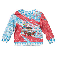 Luxembourg Christmas Kid Ugly Christmas Sweater with Santa Claus Fox Reindeer Tree and Red Blue Pattern Design - Wonder Print Shop