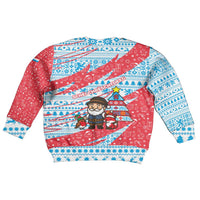 Luxembourg Christmas Kid Ugly Christmas Sweater with Santa Claus Fox Reindeer Tree and Red Blue Pattern Design - Wonder Print Shop