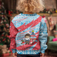 Luxembourg Christmas Kid Ugly Christmas Sweater with Santa Claus Fox Reindeer Tree and Red Blue Pattern Design - Wonder Print Shop