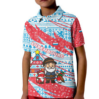 Luxembourg Christmas Kid Polo Shirt with Santa Claus Fox Reindeer Tree and Red Blue Pattern Design - Wonder Print Shop