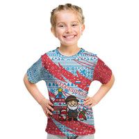 Luxembourg Christmas Kid T Shirt with Santa Claus Fox Reindeer Tree and Red Blue Pattern Design - Wonder Print Shop