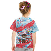 Luxembourg Christmas Kid T Shirt with Santa Claus Fox Reindeer Tree and Red Blue Pattern Design - Wonder Print Shop