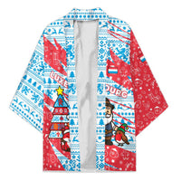 Luxembourg Christmas Kimono with Santa Claus Fox Reindeer Tree and Red Blue Pattern Design - Wonder Print Shop