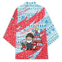 Luxembourg Christmas Kimono with Santa Claus Fox Reindeer Tree and Red Blue Pattern Design - Wonder Print Shop