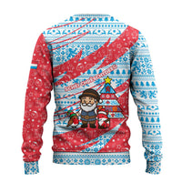Luxembourg Christmas Ugly Christmas Sweater with Santa Claus Fox Reindeer Tree and Red Blue Pattern Design - Wonder Print Shop