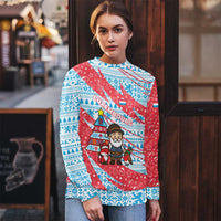 Luxembourg Christmas Ugly Christmas Sweater with Santa Claus Fox Reindeer Tree and Red Blue Pattern Design - Wonder Print Shop