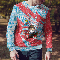 Luxembourg Christmas Ugly Christmas Sweater with Santa Claus Fox Reindeer Tree and Red Blue Pattern Design - Wonder Print Shop