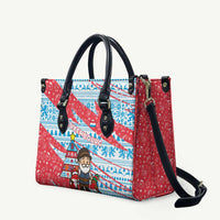 Luxembourg Christmas Leather Bag with Santa Claus Fox Reindeer Tree and Red Blue Pattern Design - Wonder Print Shop