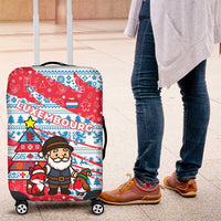 Luxembourg Christmas Luggage Cover with Santa Claus Fox Reindeer Tree and Red Blue Pattern Design - Wonder Print Shop