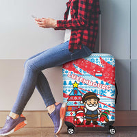 Luxembourg Christmas Luggage Cover with Santa Claus Fox Reindeer Tree and Red Blue Pattern Design - Wonder Print Shop