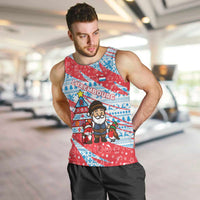Luxembourg Christmas Men Tank Top with Santa Claus Fox Reindeer Tree and Red Blue Pattern Design - Wonder Print Shop