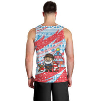 Luxembourg Christmas Men Tank Top with Santa Claus Fox Reindeer Tree and Red Blue Pattern Design - Wonder Print Shop