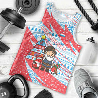 Luxembourg Christmas Men Tank Top with Santa Claus Fox Reindeer Tree and Red Blue Pattern Design - Wonder Print Shop