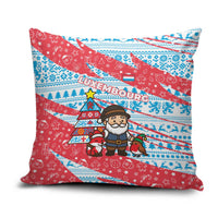 Luxembourg Christmas Pillow Cover with Santa Claus Fox Reindeer Tree and Red Blue Pattern Design - Wonder Print Shop