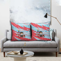 Luxembourg Christmas Pillow Cover with Santa Claus Fox Reindeer Tree and Red Blue Pattern Design - Wonder Print Shop