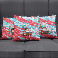Luxembourg Christmas Pillow Cover with Santa Claus Fox Reindeer Tree and Red Blue Pattern Design - Wonder Print Shop
