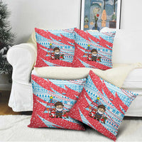 Luxembourg Christmas Pillow Cover with Santa Claus Fox Reindeer Tree and Red Blue Pattern Design - Wonder Print Shop