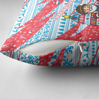 Luxembourg Christmas Pillow Cover with Santa Claus Fox Reindeer Tree and Red Blue Pattern Design - Wonder Print Shop